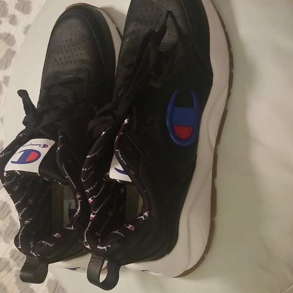 Men's Champion Black Genuine Leather Sneakers with White Rubber Soles; Size 9 - Picture 9 of 10